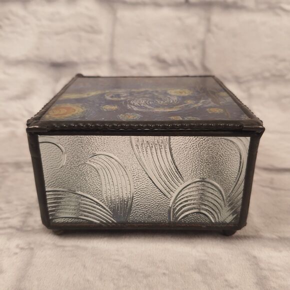 Van Gogh Starry Night Stained Glass Decorative Trinket Box 4x4" Museum Art Decor - Picture 6 of 8